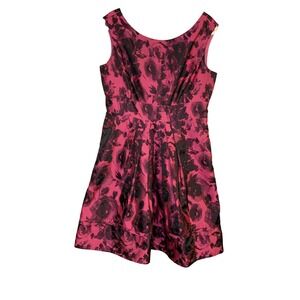 Eliza J Floral Fit and Flare Dress‎ Pink Black Sleeveless Party Cocktail Size 14